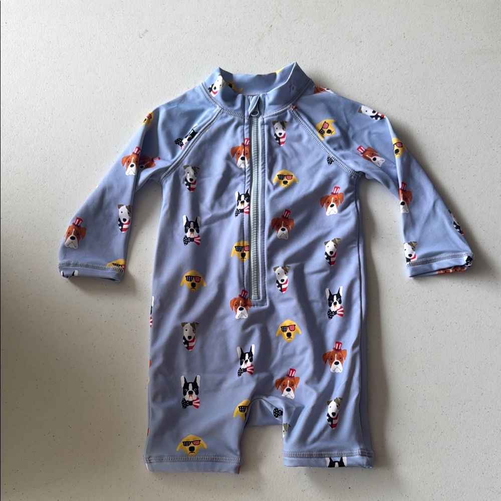 Janie and Jack Light Blue Dog Print Swimsuit